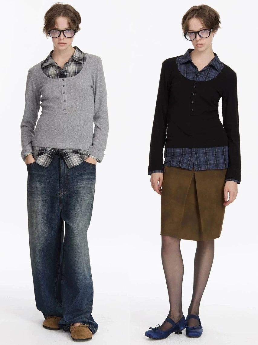 LYUOCHENG Two Tone Checkerboard Polo Shirt