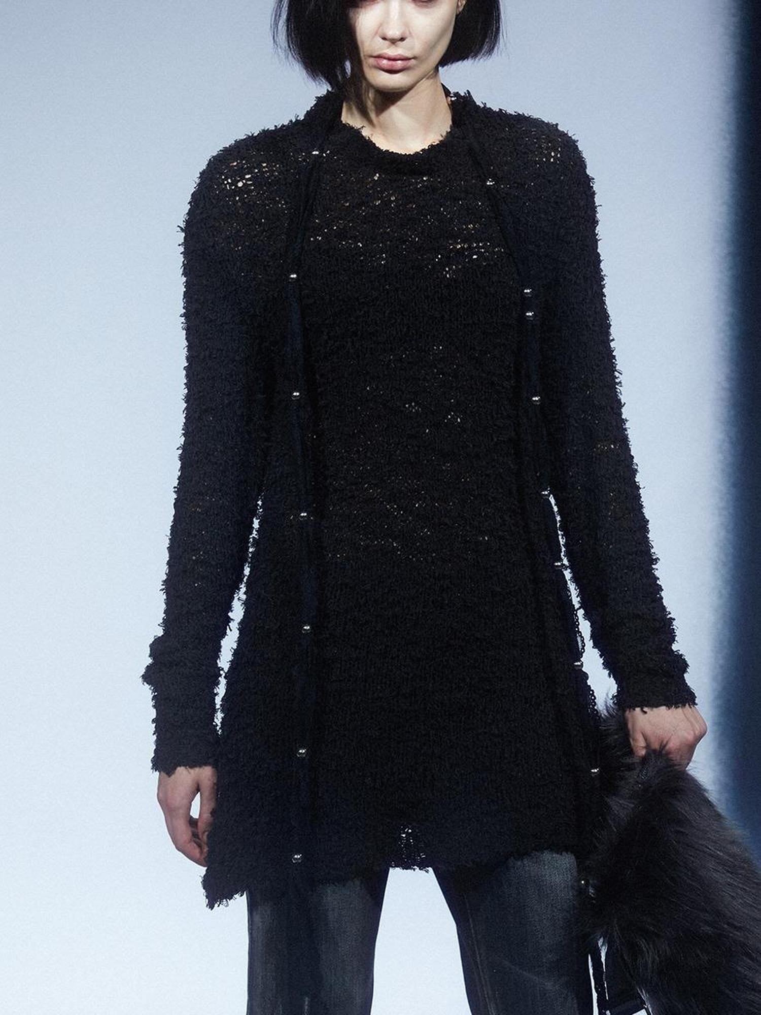 LYUOCHENG Two Tone Raw Edge Mesh Knit Top