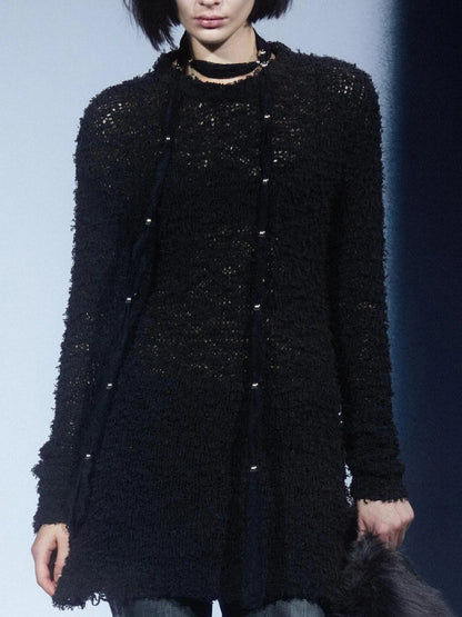 Two Tone Raw Edge Mesh Knit Top