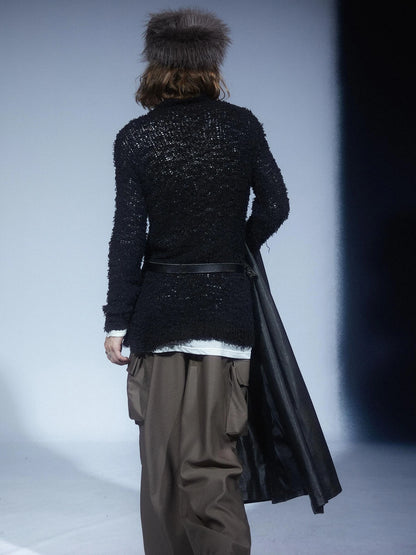 LYUOCHENG Two Tone Raw Edge Mesh Knit Top