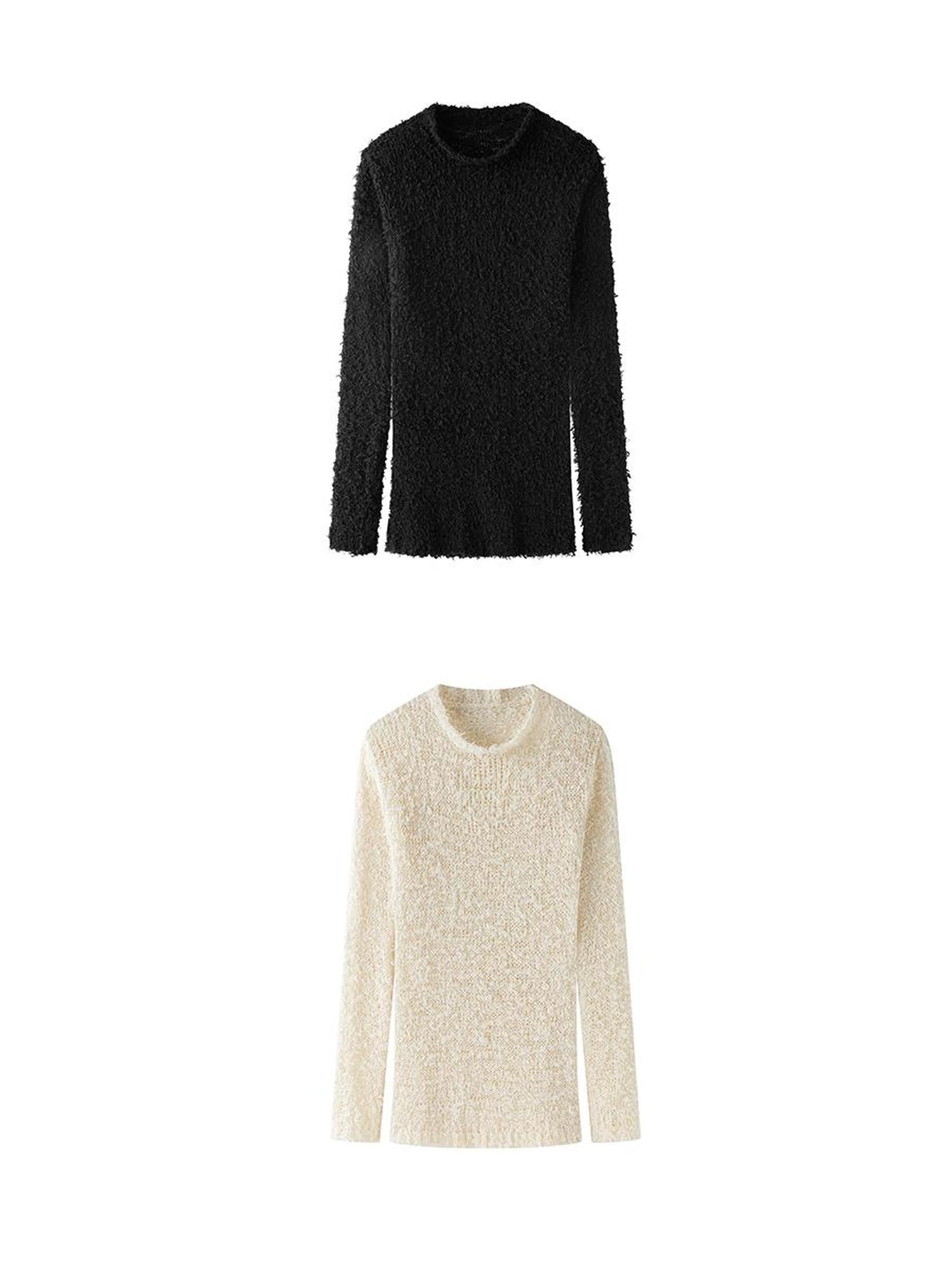 LYUOCHENG Two Tone Raw Edge Mesh Knit Top
