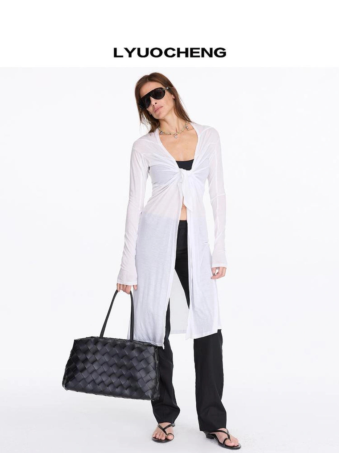 LYUOCHENG V-Neck Asymmetrical Rayon Midi Dress