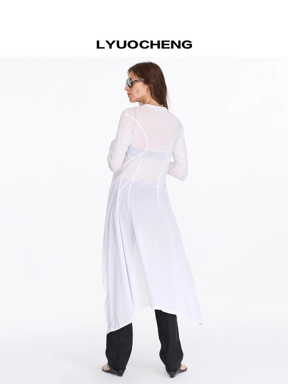 LYUOCHENG V-Neck Asymmetrical Rayon Midi Dress