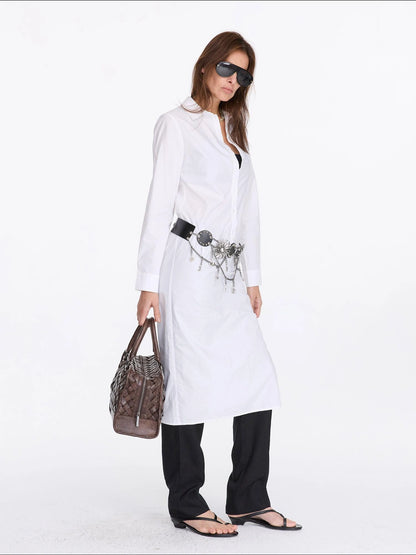 LYUOCHENG V-Neck Long Sleeve Slim Fit Irregular Cool Touch Shirt Dress