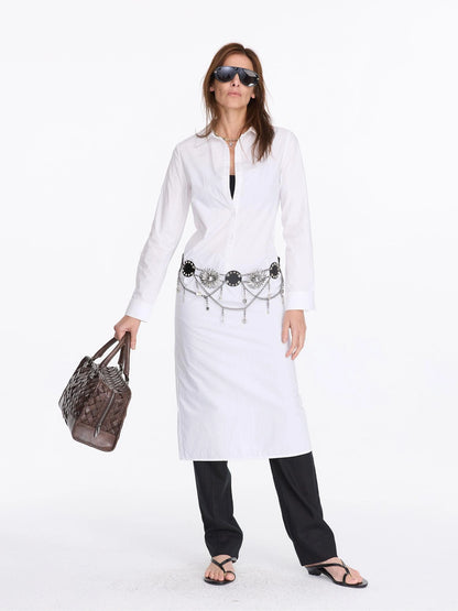 LYUOCHENG V-Neck Long Sleeve Slim Fit Irregular Cool Touch Shirt Dress