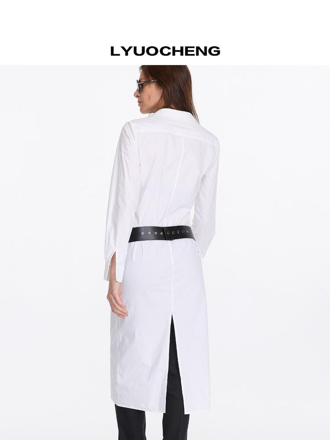 LYUOCHENG V-Neck Long Sleeve Slim Fit Irregular Cool Touch Shirt Dress