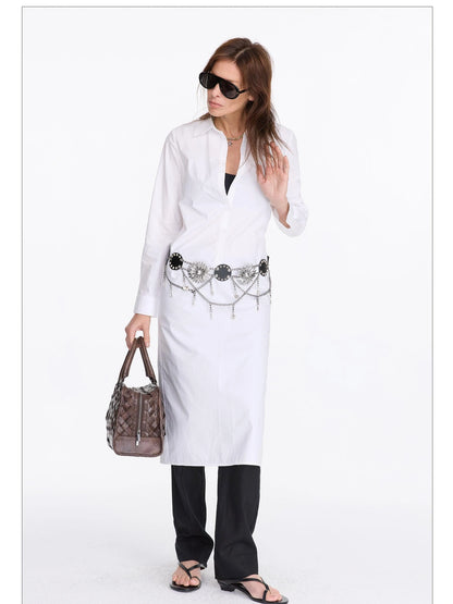 V-Neck Long Sleeve Slim Fit Irregular Cool Touch Shirt Dress