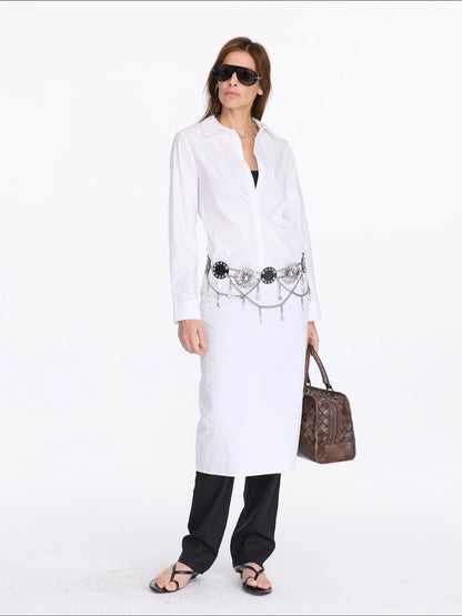 LYUOCHENG V-Neck Long Sleeve Slim Fit Irregular Cool Touch Shirt Dress