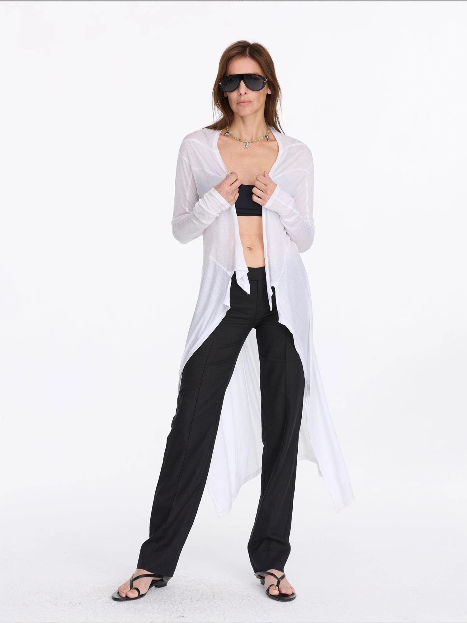 LYUOCHENG V-Neck Long Sleeve Slim Irregular Cooling Dress