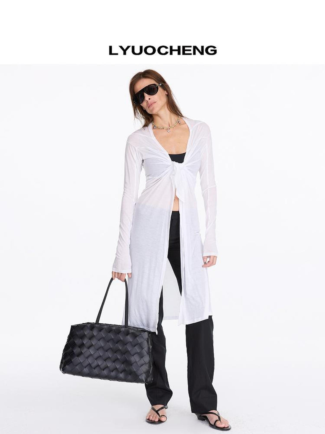 LYUOCHENG V-Neck Long Sleeve Slim Irregular Cooling Dress