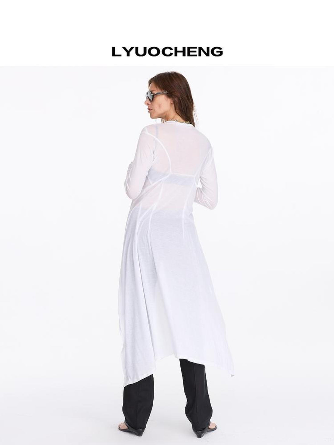 LYUOCHENG V-Neck Long Sleeve Slim Irregular Cooling Dress