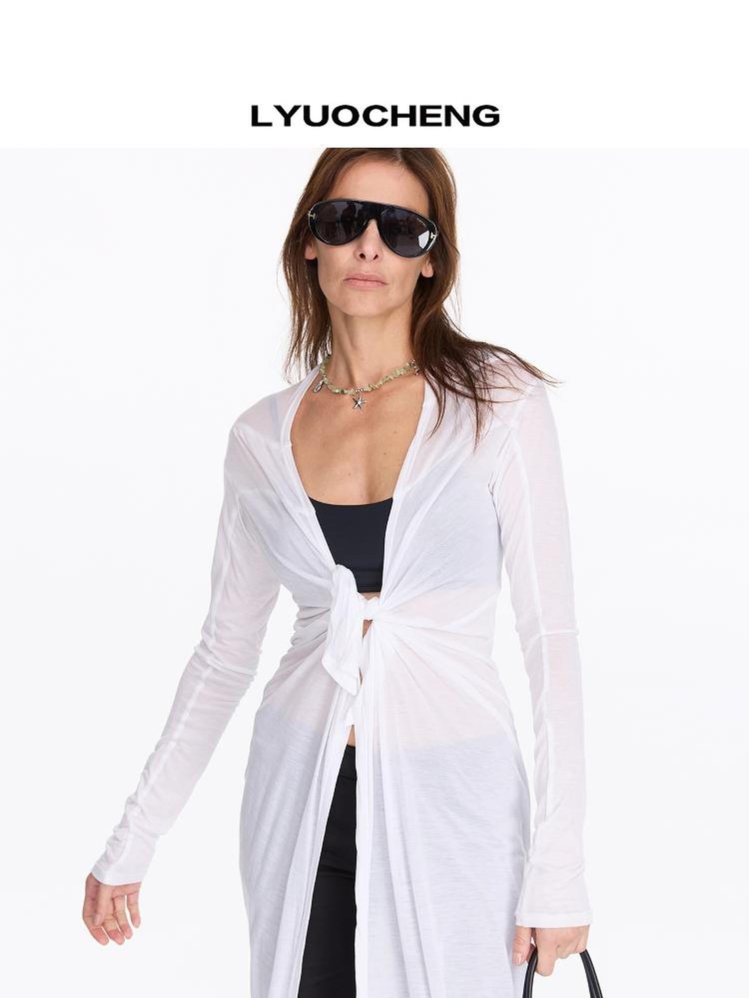 LYUOCHENG V-Neck Long Sleeve Slim Irregular Cooling Dress