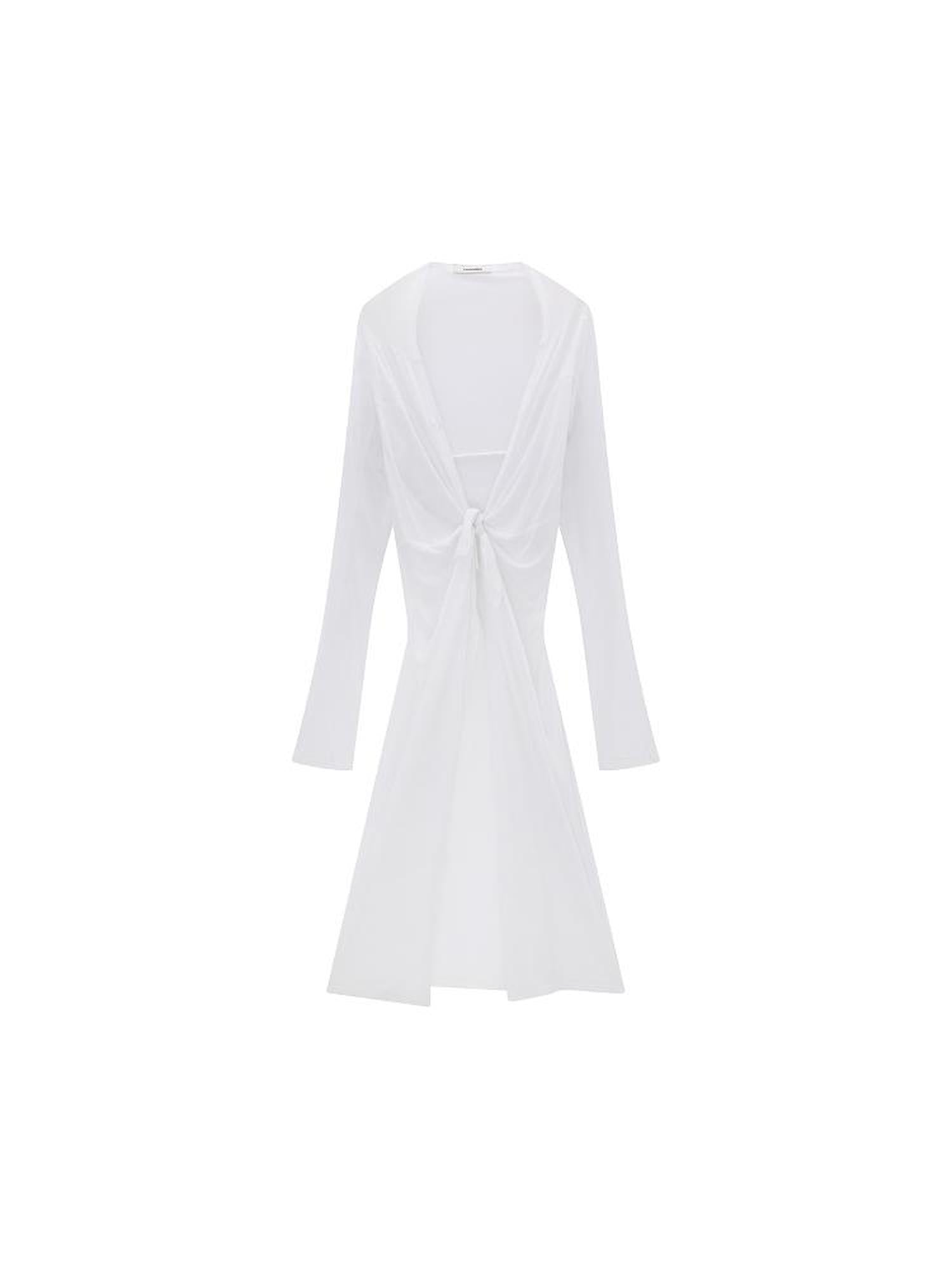 LYUOCHENG V-Neck Long Sleeve Slim Irregular Cooling Dress