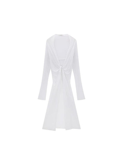LYUOCHENG V-Neck Long Sleeve Slim Irregular Cooling Dress