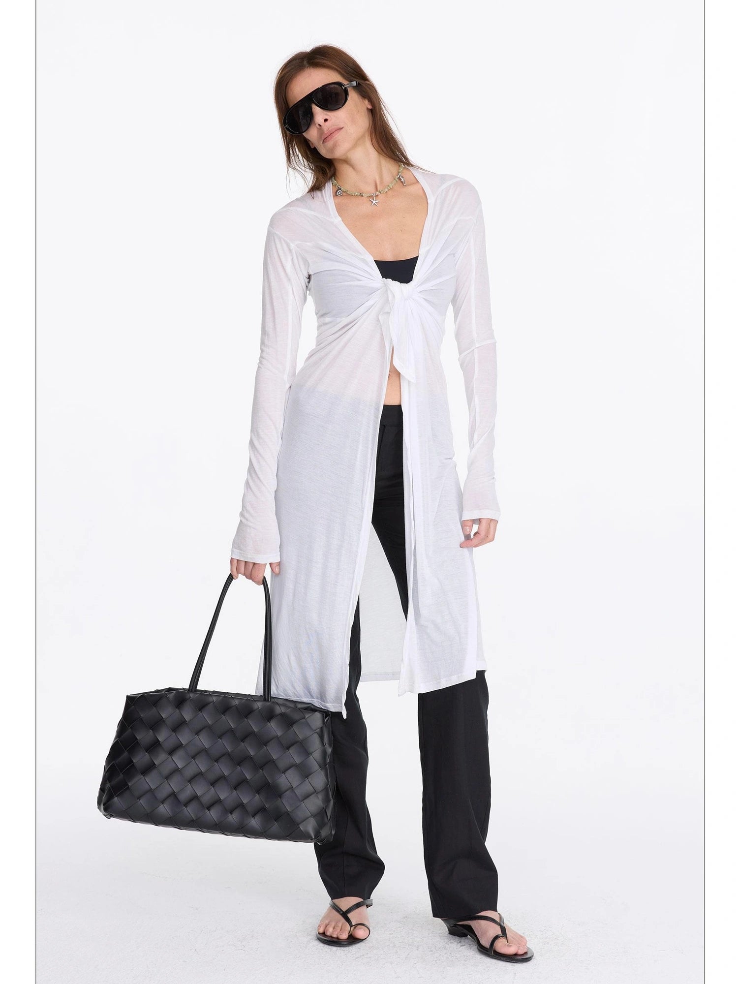 LYUOCHENG V-Neck Long Sleeve Slim Irregular Cooling Dress