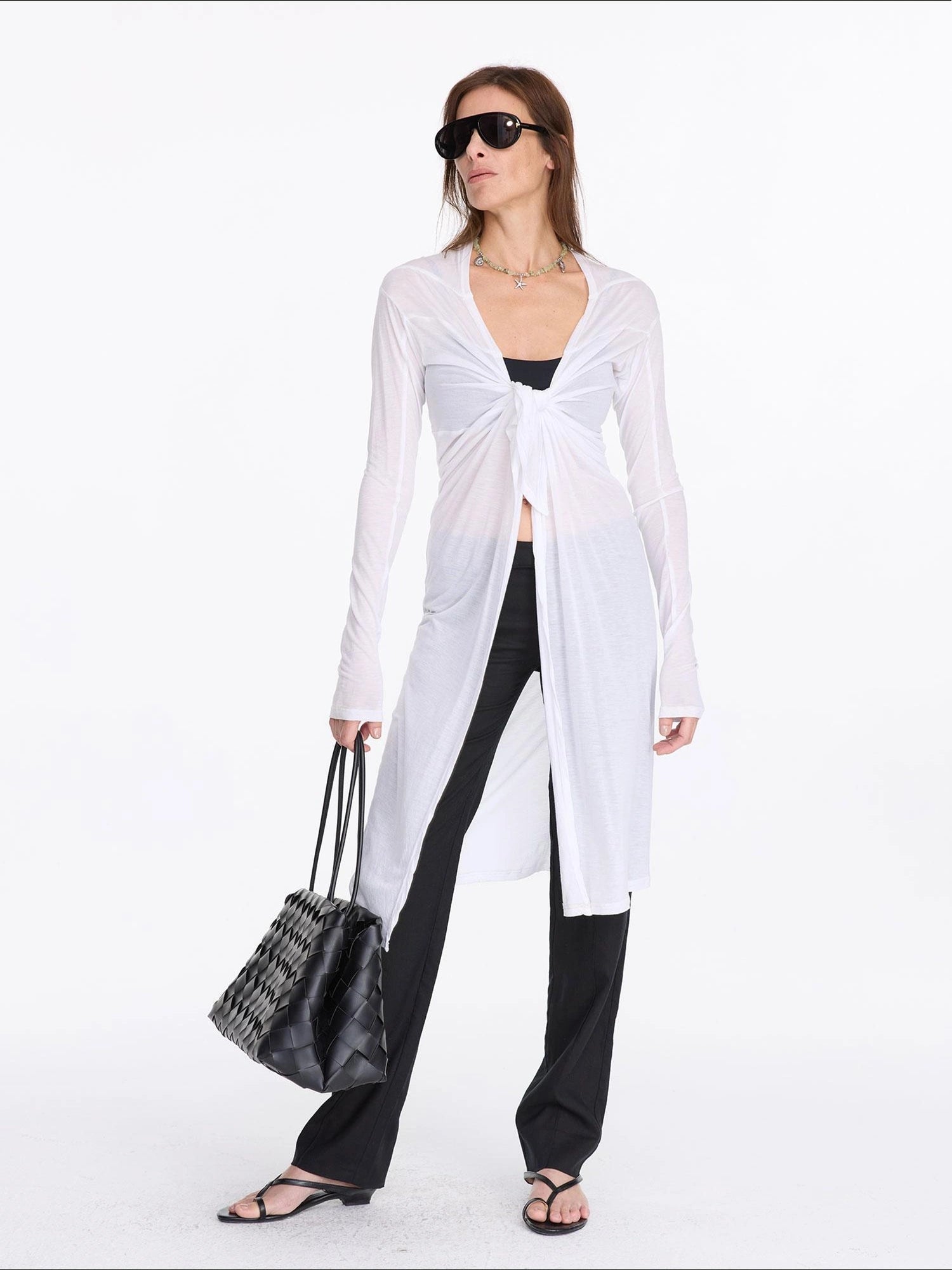LYUOCHENG V-Neck Long Sleeve Slim Irregular Cooling Dress