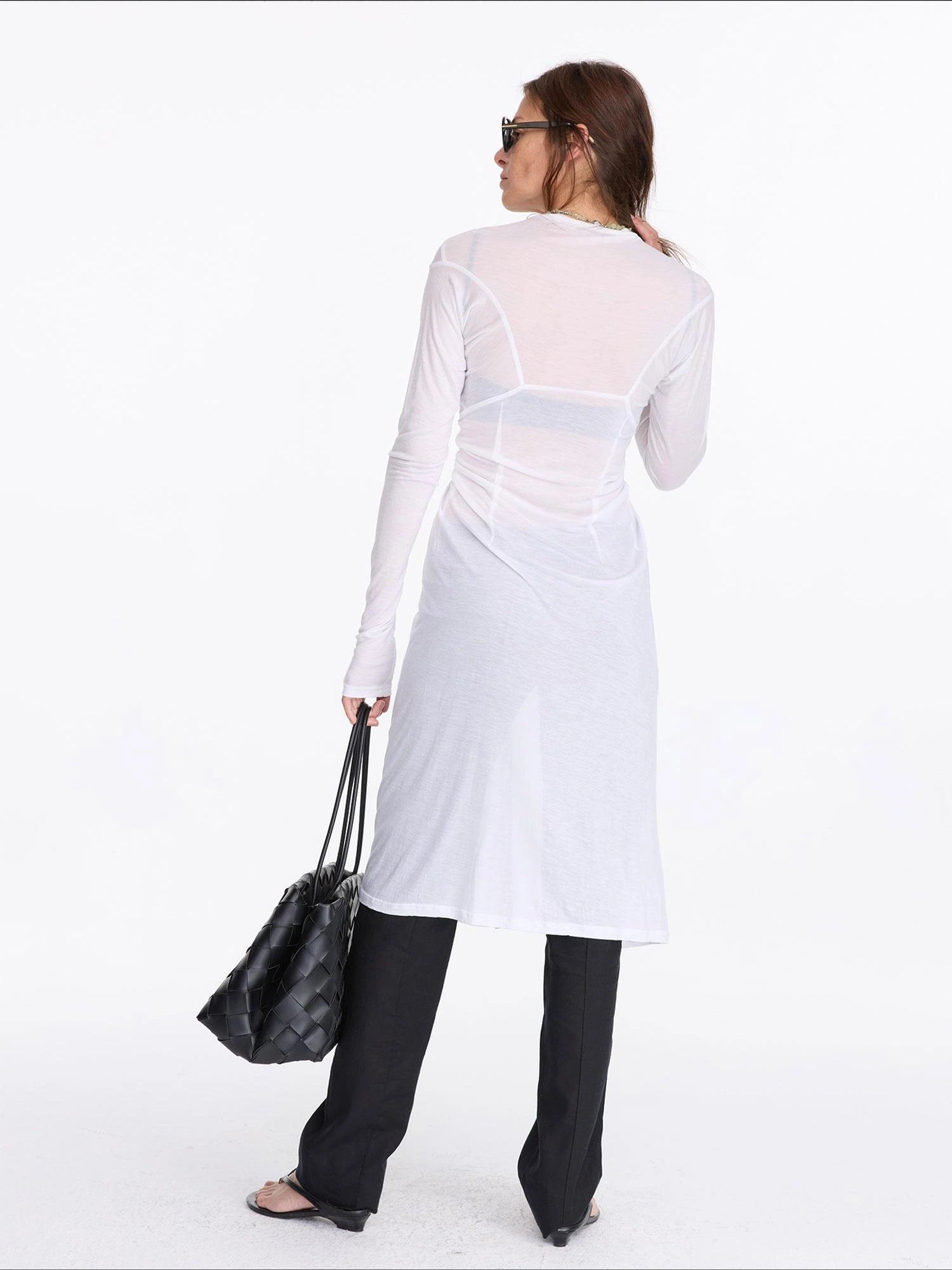 LYUOCHENG V-Neck Long Sleeve Slim Irregular Cooling Dress