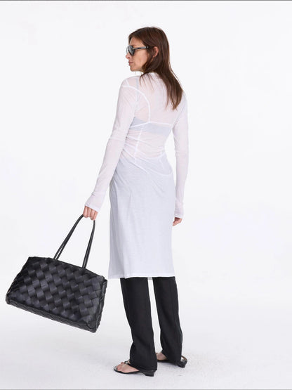 LYUOCHENG V-Neck Long Sleeve Slim Irregular Cooling Dress