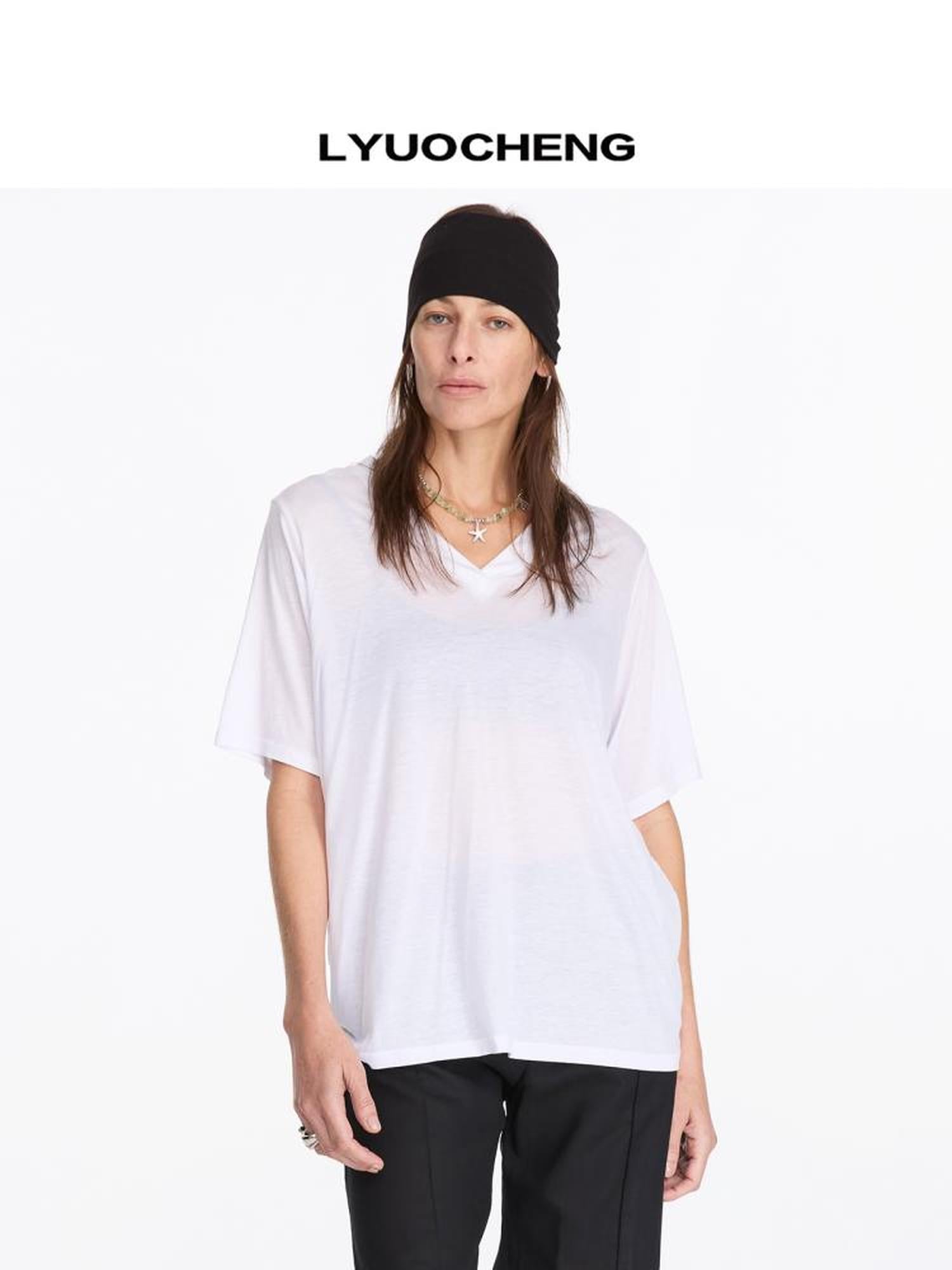 LYUOCHENG V-Neck Loose Tee With Cooling Tencel Blend