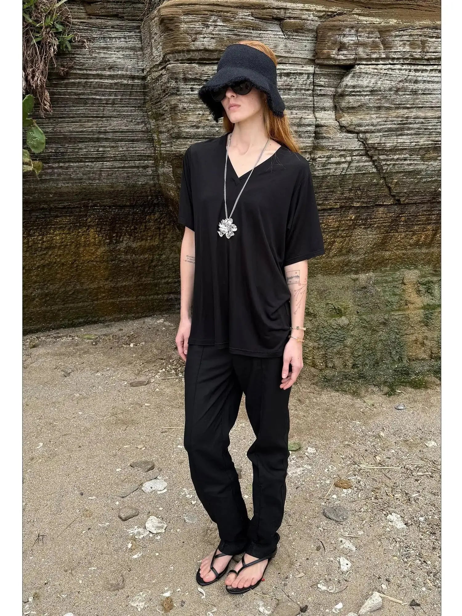 V-Neck Loose Tee With Cooling Tencel Blend