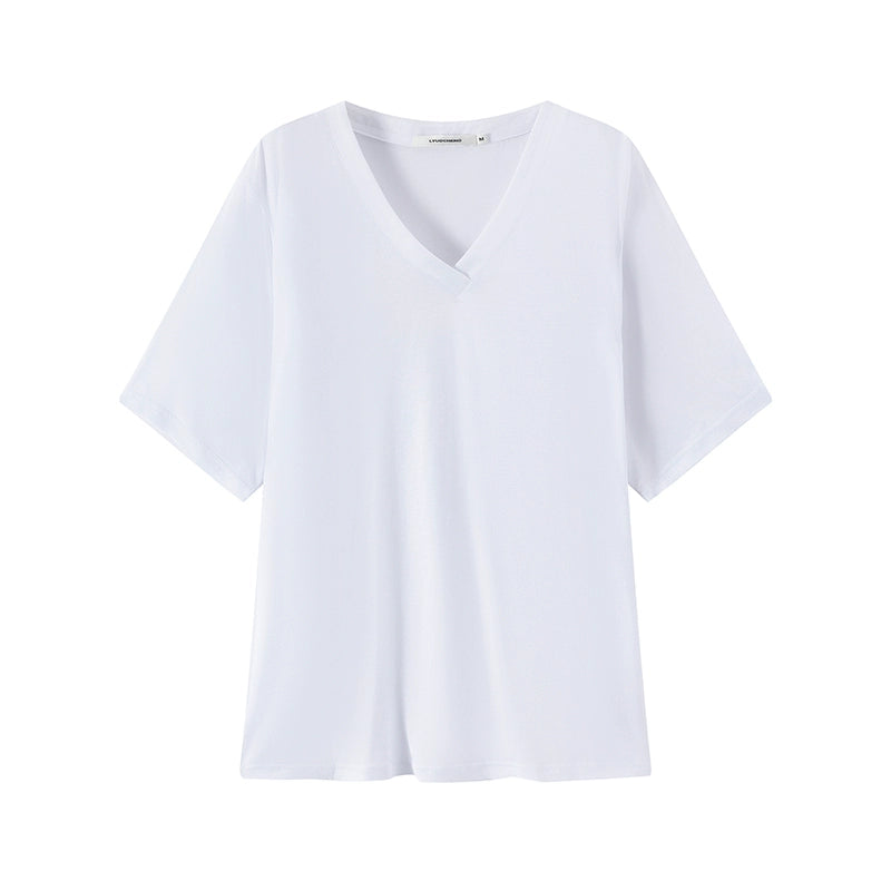LYUOCHENG_V-Neck_Loose_Tee_With_Cooling_Tencel_Blend_MISSTT