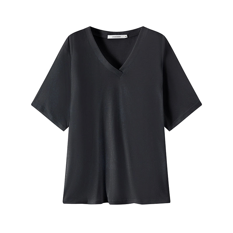 LYUOCHENG_V-Neck_Loose_Tee_With_Cooling_Tencel_Blend_MISSTT