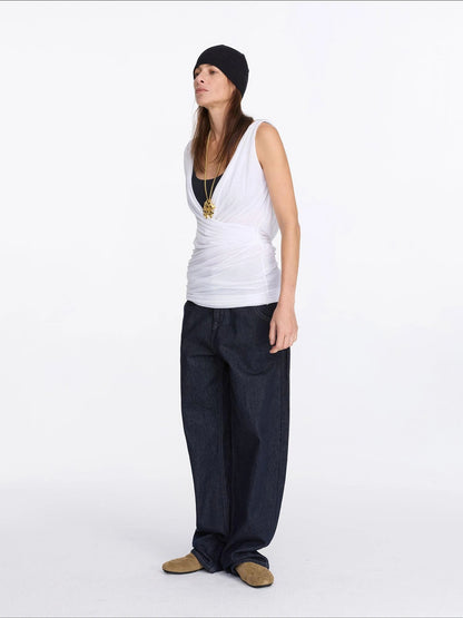 LYUOCHENG V-Neck Pleated Tank Top In Tencel