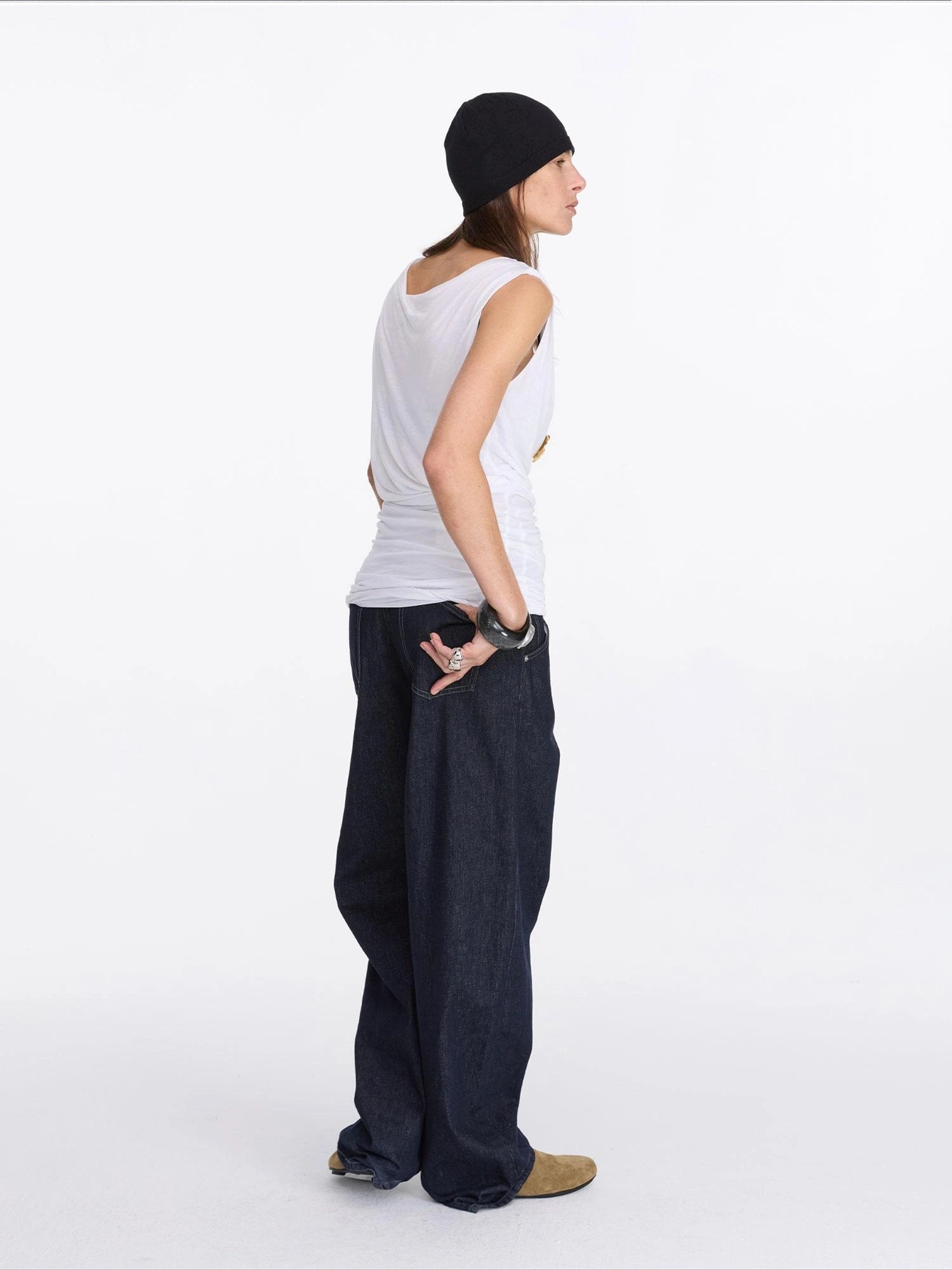 LYUOCHENG V-Neck Pleated Tank Top In Tencel