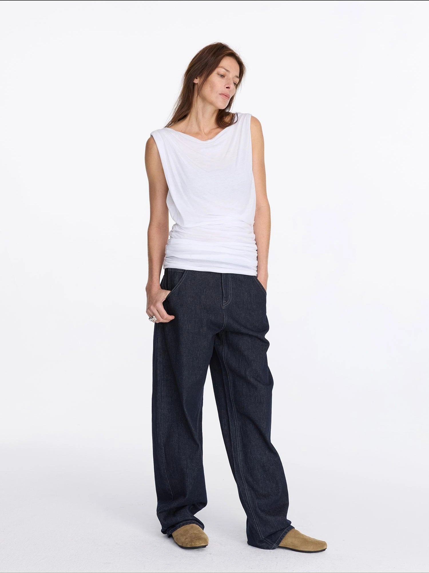 LYUOCHENG V-Neck Pleated Tank Top In Tencel