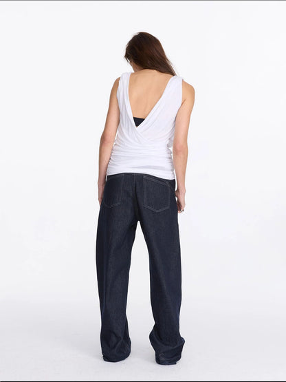 LYUOCHENG V-Neck Pleated Tank Top In Tencel