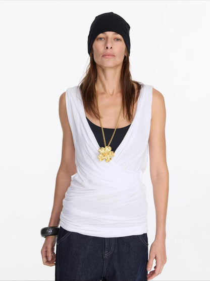 LYUOCHENG V-Neck Pleated Tank Top In Tencel