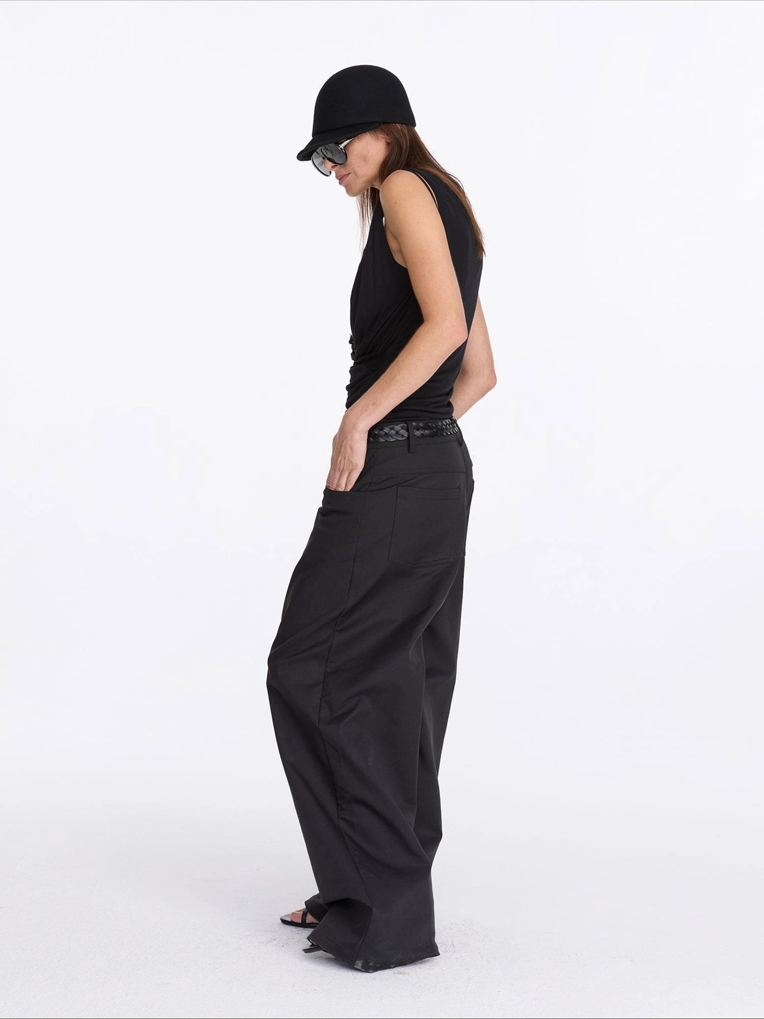 LYUOCHENG V-Neck Pleated Tank Top In Tencel