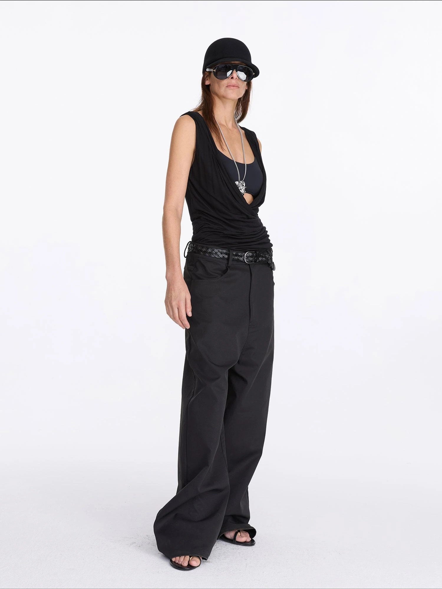 LYUOCHENG V-Neck Pleated Tank Top In Tencel