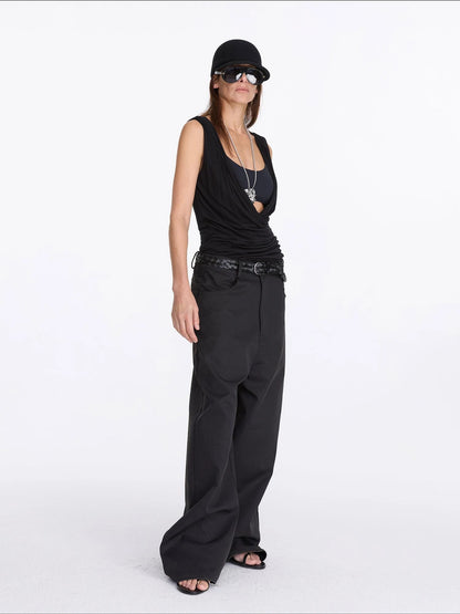 LYUOCHENG V-Neck Pleated Tank Top In Tencel