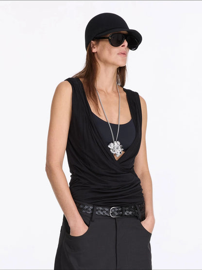 LYUOCHENG V-Neck Pleated Tank Top In Tencel