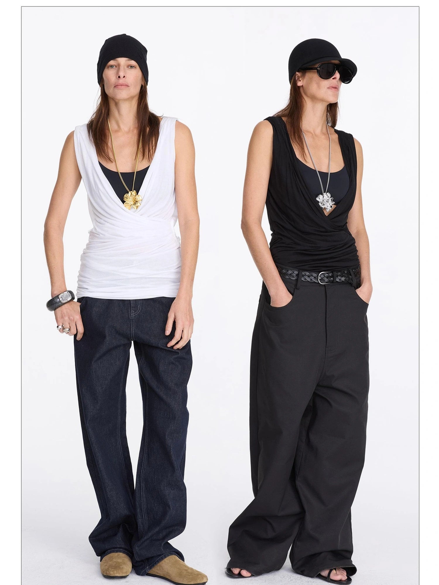 LYUOCHENG V-Neck Pleated Tank Top In Tencel