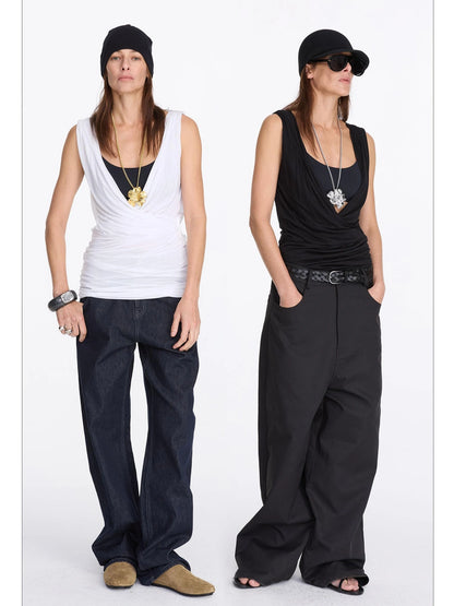LYUOCHENG V-Neck Pleated Tank Top In Tencel