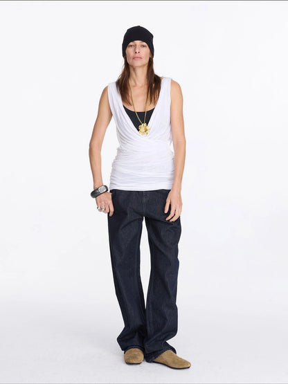 LYUOCHENG V-Neck Pleated Tank Top In Tencel
