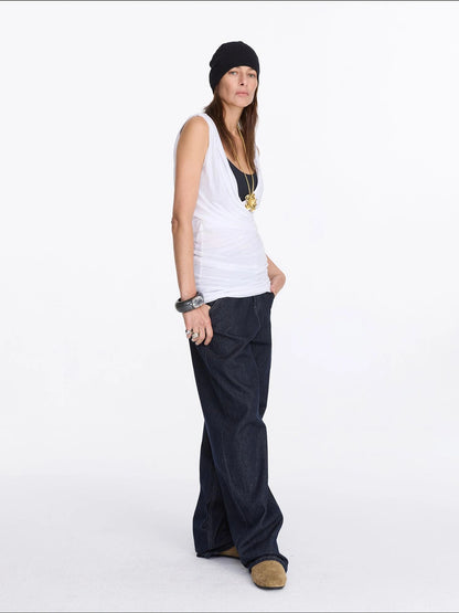 LYUOCHENG V-Neck Pleated Tank Top In Tencel