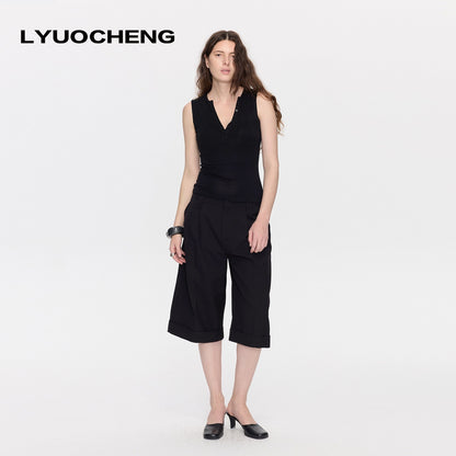 LYUOCHENG_V-neck_Buttons_Racerback_Slim_Plain_Knit_Women&