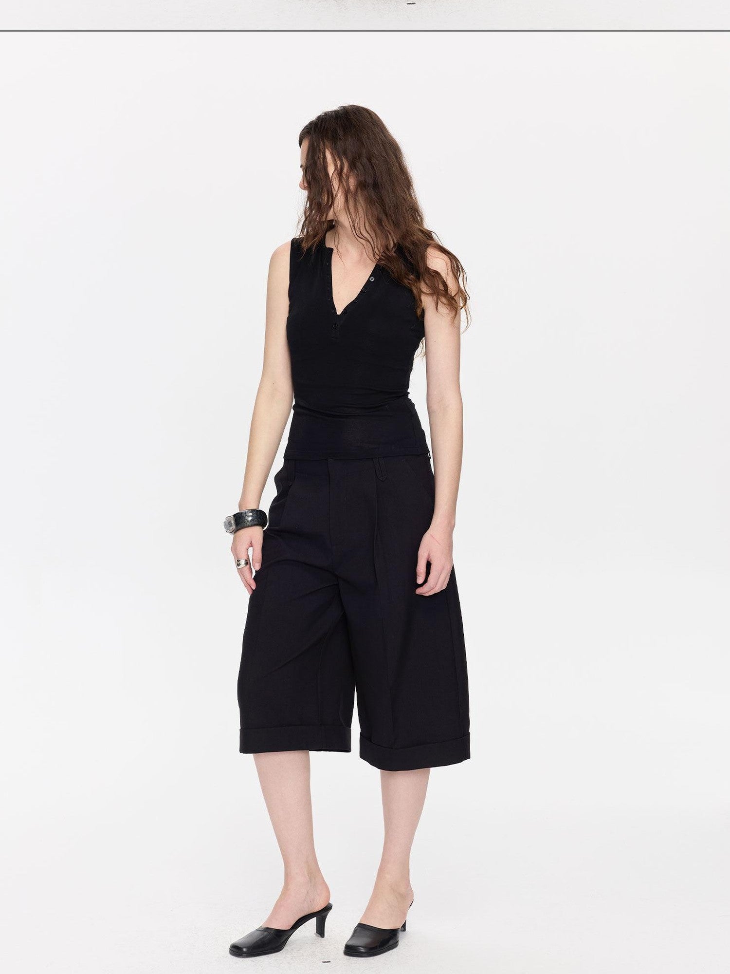 LYUOCHENG V-neck Buttons Racerback Slim Plain Knit Women&