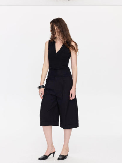 LYUOCHENG V-neck Buttons Racerback Slim Plain Knit Women&