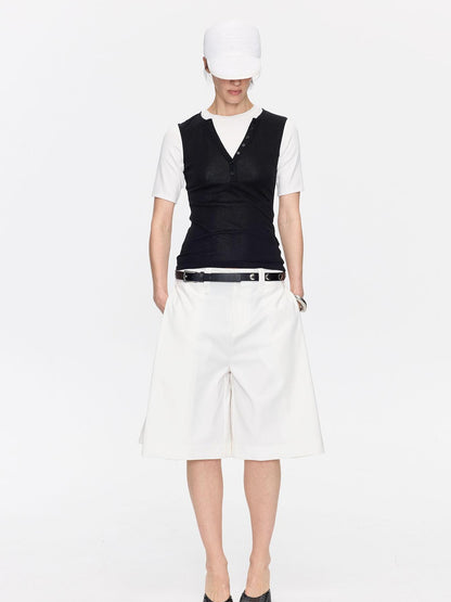 LYUOCHENG V-neck Buttons Racerback Slim Plain Knit Women&