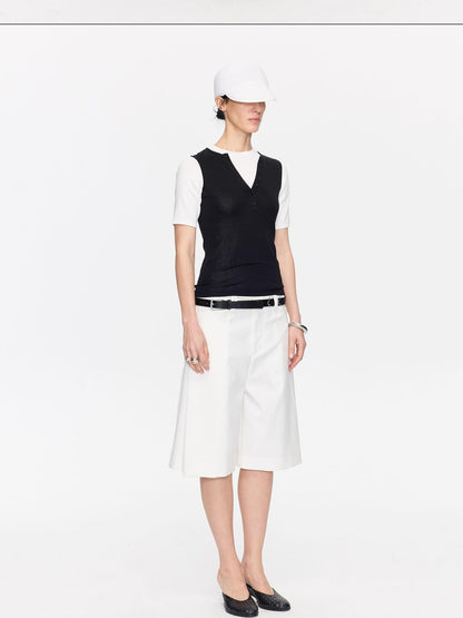 LYUOCHENG V-neck Buttons Racerback Slim Plain Knit Women&