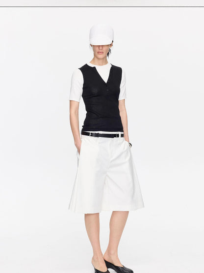 LYUOCHENG V-neck Buttons Racerback Slim Plain Knit Women&