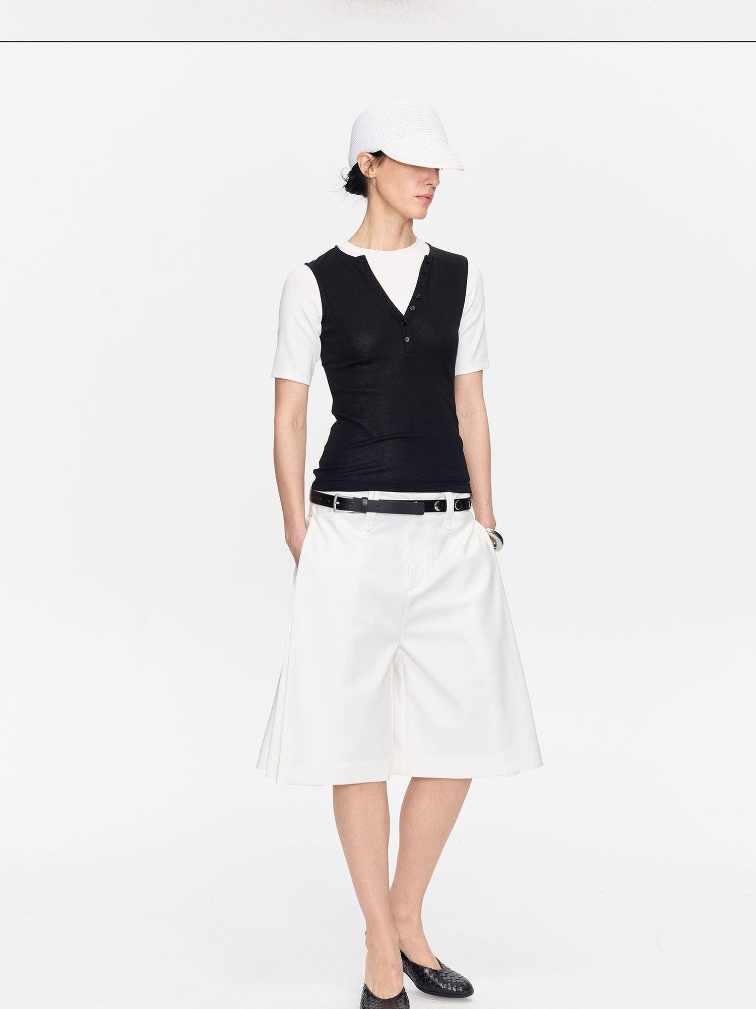 LYUOCHENG V-neck Buttons Racerback Slim Plain Knit Women&