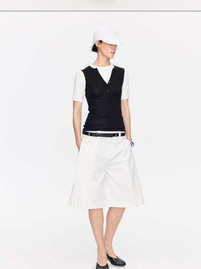 LYUOCHENG V-neck Buttons Racerback Slim Plain Knit Women&