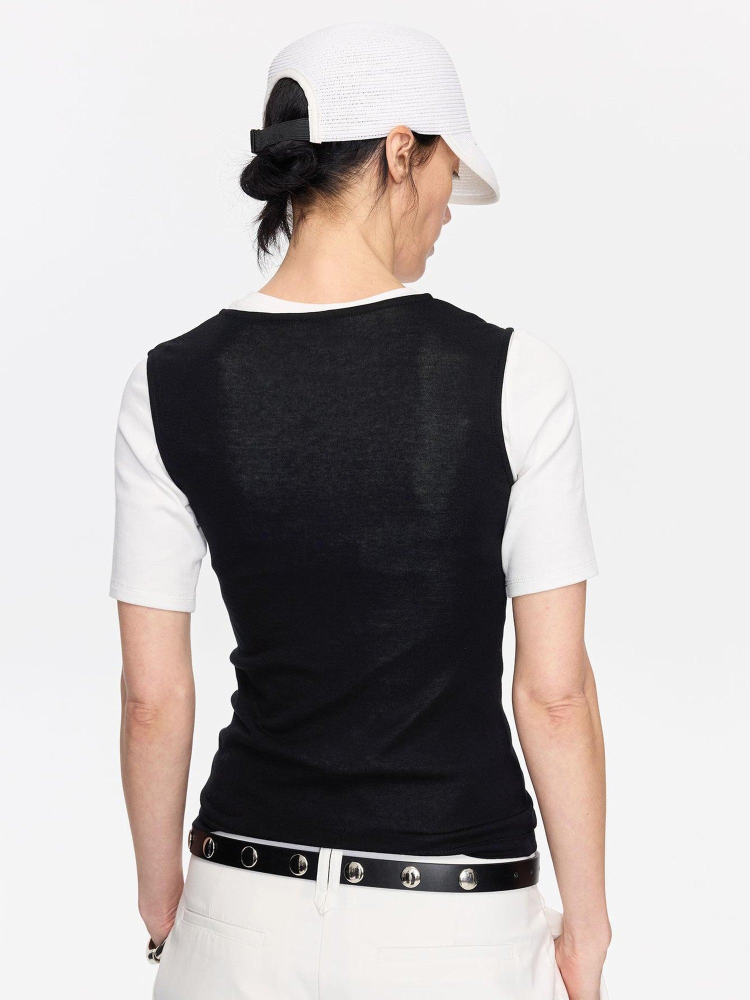 LYUOCHENG V-neck Buttons Racerback Slim Plain Knit Women&