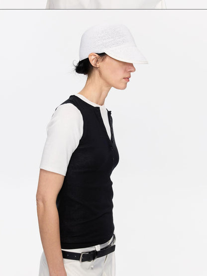 LYUOCHENG V-neck Buttons Racerback Slim Plain Knit Women&