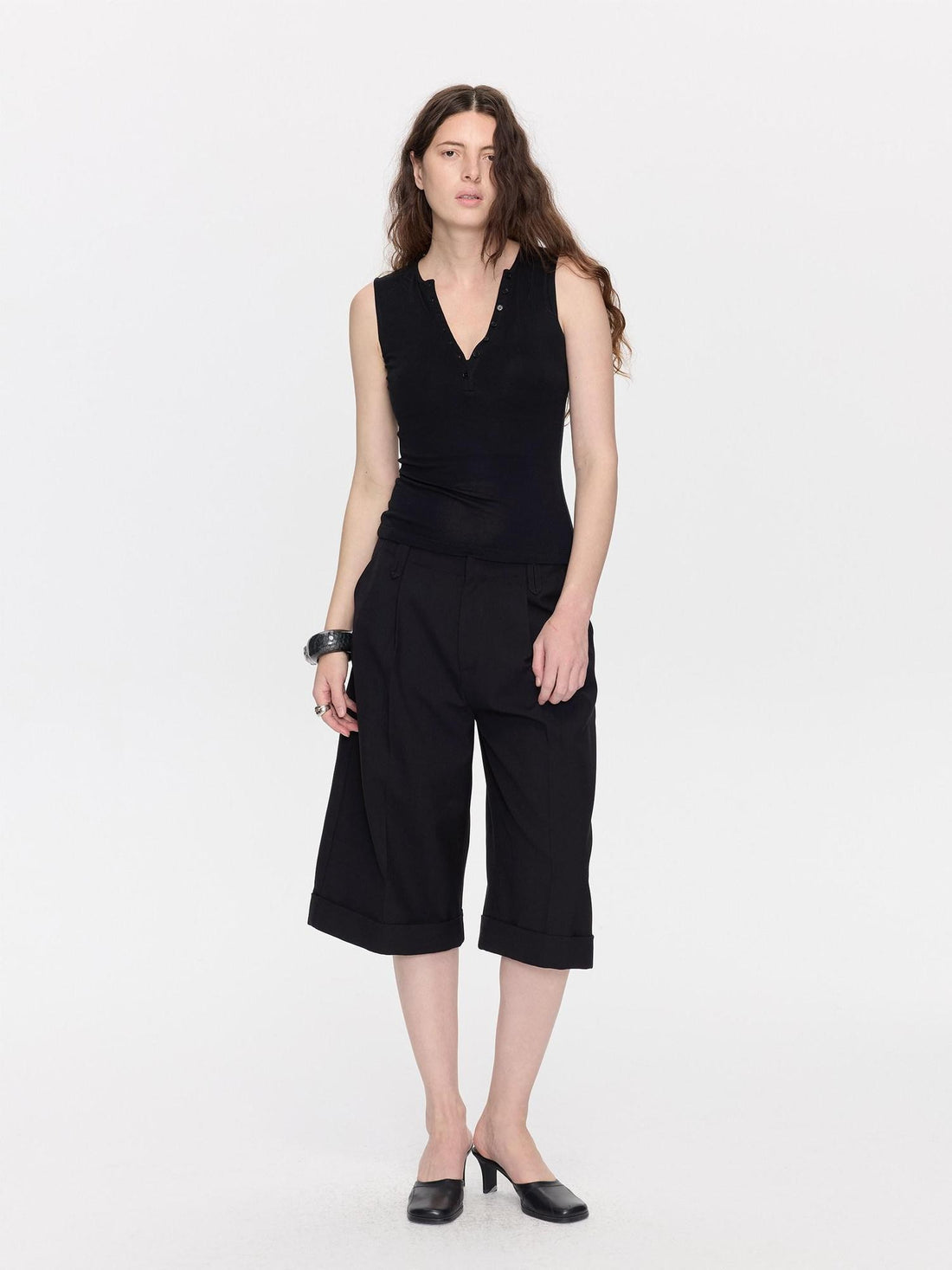 LYUOCHENG V-neck Buttons Racerback Slim Plain Knit Women&